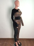 Frühling Sexy Schwarz Mit Leopardenmuster Cut Out Langarm Overall