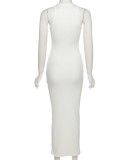 Sommer Sexy Weiß Solider Rundhalsausschnitt ärmelloses langes Kleid