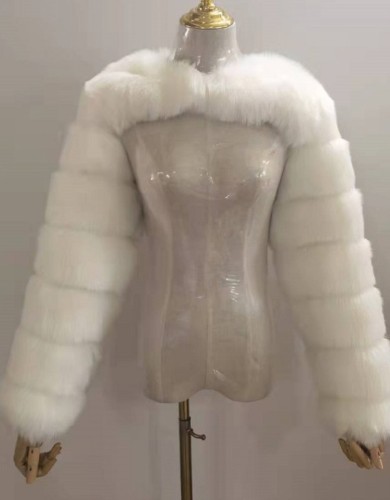 Kış Modası Beyaz Sahte Kürk Uzun Kollu Ceket