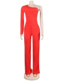 Frühling Sexy Red One Sholder Langarm Strass Overall