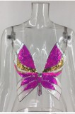 Summer Sexy Colorful Sequins Bow Crop Top