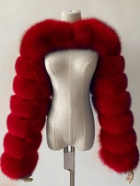 Chaqueta de manga larga de piel falsa roja de moda de invierno