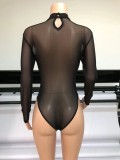 Spring Sexy Black Sequins Long Sleeve Bodysuit