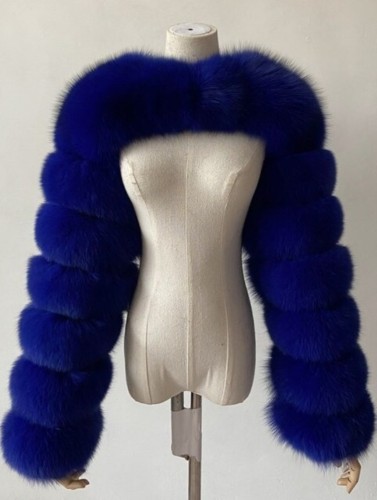 Kış Modası Mavi Sahte Kürk Uzun Kollu Ceket