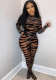 Spring Sexy Stripe Print See Through Long Sleeve Jumpsuit