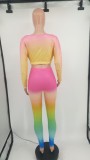 Frühling Sexy Tie Dye Print Schräge Schulter Langarm Crop Top und Hose Großhandel 2 Stück Outfits