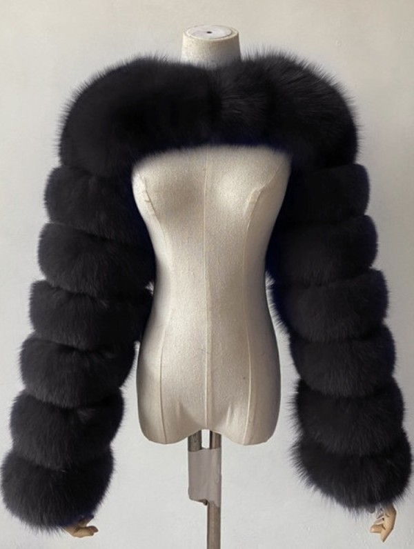Winter Fashion Black Fake Fur Long Sleeve Jacket