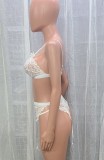 3PC White Lace Sexy Galter Lingerie Set