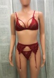 3PC Red Lace Sexy Galter Lingerie Set