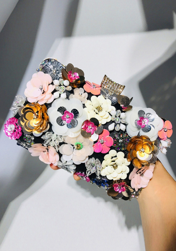 Frauen-Abend-Party-Abendessen-handgemachte bunte Blumen-Perlen-Tasche
