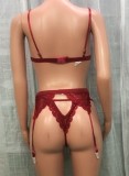 3PC Red Lace Sexy Galter Lingerie Set