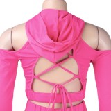 Damen Spring Rose Lace-Up Hoody Crop Top und Stacked Pants Zweiteiliges Set