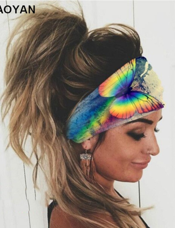 Damen Elastischer Schmetterling Sport Breiter Kopfbedeckung Schweißabsorbierendes Stirnband