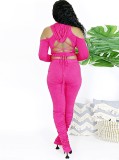 Damen Spring Rose Lace-Up Hoody Crop Top und Stacked Pants Zweiteiliges Set