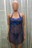 Sexy Blue Lace with Bow-Tie Babydoll Lingerie
