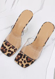 Summer Women Leopard Stiletto High-Heeled See Through Fish Mouth Sandals