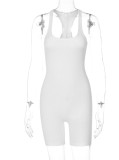 Summer Women Sporty White Sleeveless Slim Fitted Jogger Yoga Playsuit