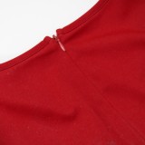 Sommer Frauen Eleganter Roter Pailletten V-Ausschnitt Flying Sleeve Ganzer Länge Formaler Overall mit Gürtel