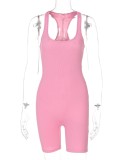 Summer Women Sporty Pink Sleeveless Slim Fitted Jogger Yoga Playsuit