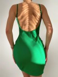 Sommer Frauen Sexy Grüne Träger Aushöhlen Bodycon Minikleid