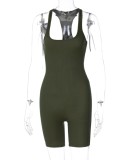 Summer Women Sporty Green Sleeveless Slim Fitted Jogger Yoga Playsuit