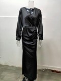 Frühling Frauen Elegantes Schwarzes Plunge V-Ausschnitt Langarm Slim Fit Meerjungfrau Abendkleid