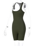 Summer Women Sporty Green Sleeveless Slim Fitted Jogger Yoga Playsuit