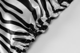 Sommer Frauen Sexy Weiß und Schwarz Zebrastreifen Gedruckte Träger Backless Schlitz Langes Kleid