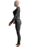Spring Sexy Print Round Neck Long Sleeve Jumpsuit
