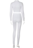 Großhandel Sportswear Weiß Rundhalsausschnitt Langarm Top und Hose Zweiteiler Set