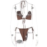 Frauen Sexy Brown Bandage Zweiteilige Bademode