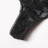 Sexy schwarzer Mesh-BH und Höschen aushöhlen Shorts Dessous-Set