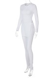 Spring Casual White Plain Round Neck Long Sleeve Slit Long Top And Pant Wholesale Two Piece Sets