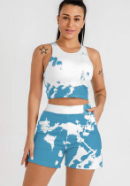 Wholesale Sportswear Summer Print Vest And Irregular Shorts Two Piece Set