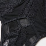 Sexy schwarze Spitze ausgeschnittene Bodysuit Dessous
