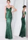 Women Summer Green Romantic Strap Sleeveless Solid Sequined Mermaid Evening Dress