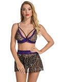Frauen Sommer Lila Sexy Leopardenmuster Mesh Spitze Sexy BH Set