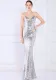 Women Summer Silver Modest Strap Sleeveless Sequined Mermaid Evening Dress