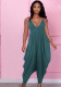 Women Summer Peacock Green Casual Strap Sleeveless Solid Ankle Length Loose Jumpsuit