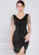 Women Summer Black Modest V-neck Sleeveless Sequined Mini Slit Club Dress