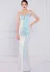 Women Summer Blue Modest Strap Sleeveless Sequined Mermaid Evening Dress