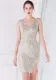 Women Summer Silver Modest V-neck Sleeveless Sequined Mini Slit Club Dress