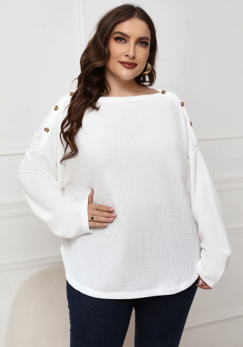 Women Spring White Casual O-Neck Full Sleeves Knitted Regular Plus Size Tops