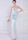 Women Summer Blue Sexy Strap Sleeveless Sequined Mermaid Evening Dress