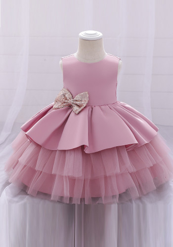 Verano rosa niños niña sin mangas fiesta Formal mullido gran lazo tutú princesa vestido