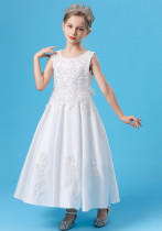 Kinder Mädchen Sommer Weiß Ärmellos Perlen Formale Party Lange Prinzessin Kleid
