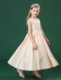 Kinder Mädchen Sommer Beige Ärmellos Perlen Formale Party Lange Prinzessin Kleid