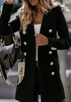 Kadınlar Kış Siyah Vintage Turn-aşağı Yaka Tam Kollu Katı Düzenli Kruvaze Blazer