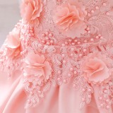 Kids Girl Summer Light Pink Sleeveless Flower Fluffy Tutu Formal Party Princess Dress
