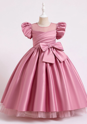 Детское летнее розовое пышное пышное платье с большим бантом для девочек, длинное платье принцессы для вечеринок